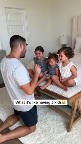 A post by @thecarlinfamily on TikTok caption: They take it all😂😅 #fyp #thecarlins #parentlife #dad #dadlife #funny #cutebaby #siblings #daughter #son #viral #trending #4u #trend 