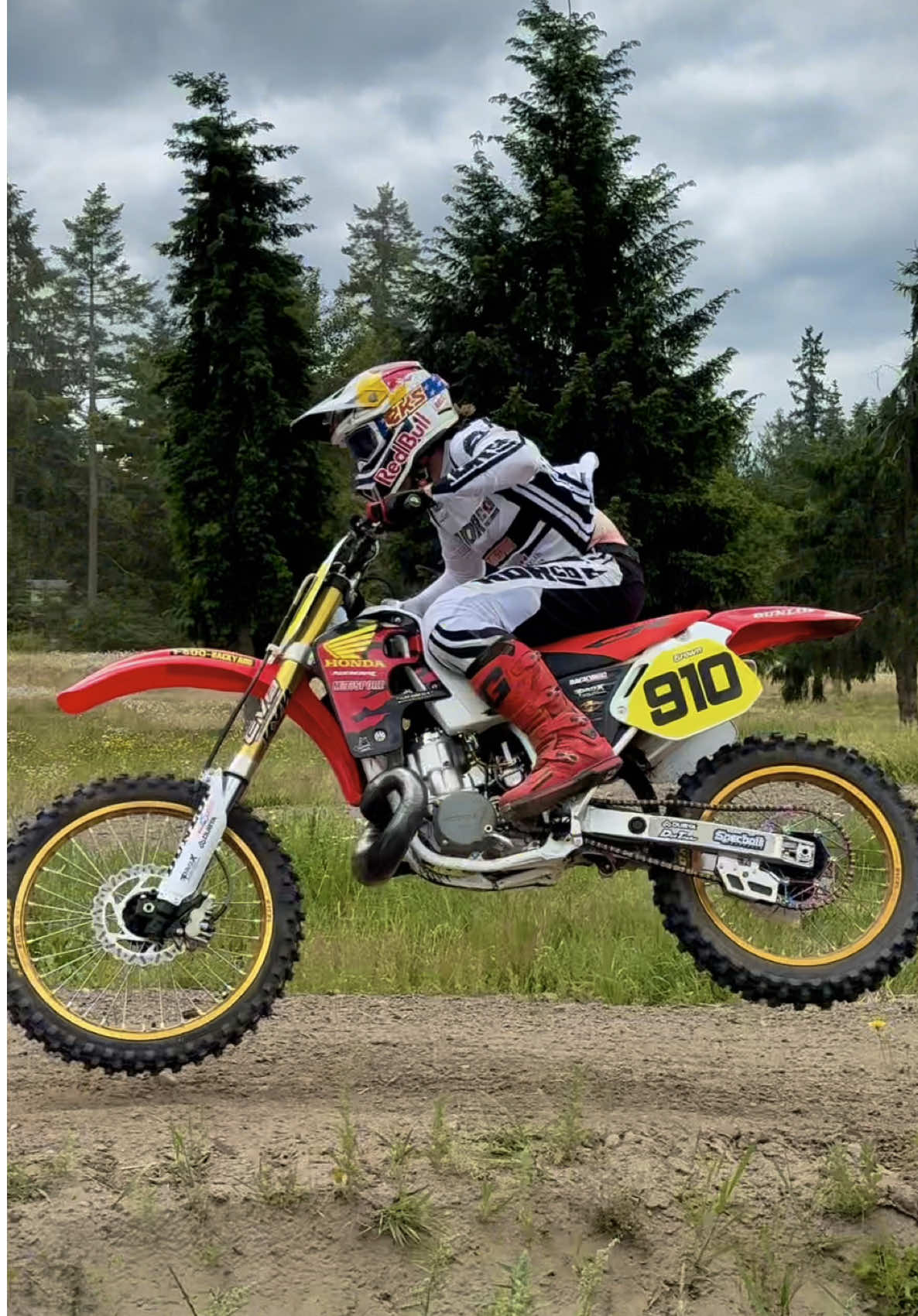 A post by @carsonbrown_910 on TikTok caption: What was the best open class bike? Tyler Bair has been building his personal 1997 CR500. He just got his bike finished up and asked if I wanted to ride this pristine machine. Can’t pass that up 🤠 Here is a list of people that personally helped Tyler out on his CR500 project @PhatheadRacing, Nicks Vapor Honing Services, Dunlop Tires, Spec Bolt, Dirt Bike Magazine, BBR Motorsports, @MotoSport.com, @All Balls Racing, Dirt Tricks, DG2 Motorsportz, Clarke Manufacturing, EVO Suspension, @backyarddesign, Pro-X Racing,  DT1 filters, Rylie Miller, Dan Moore. So much fun riding this thing at The Kelley Farm! Tyler is open to offers on this thing, so DM him if you are interested. @Red Bull Motorsports @Red Bull 🎥: @Charlie McDermott Hale #CR500 #honda #2stroke 