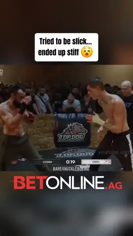 A post by @mma_mixup on TikTok caption: Tried to be slick… ended up stiff 😵 #KO #BareKnuckle 