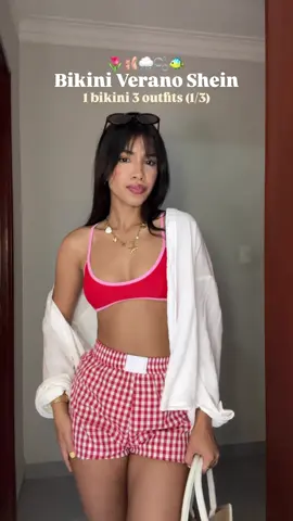 A post by @reynaesthert on TikTok caption: Códigos de todo 👇🏼🍒🍸✨ Sígueme para más tips ✨ . Medidas: 🍒 Siempre pido la talla más pequeña ya se Xs, mido 1.60 (5’3), peso 112 libras y calzo EU38(US7) Códigos SHEIN👇🏼 👙 bikini : 66113421 👔 camisa: Stradivarius similar en SHEIN 68741982 🩳 short rojo: 68382375 🩴 calizos: 12124271 👒 sombrero: 35985277 🕶️ lentes: 29638880 ✨ collar: 61409752 . . #fyps #beauty  #Viral #outfitsinspiration #parati #foryoupage #outfits #Inspooutfits #tips  