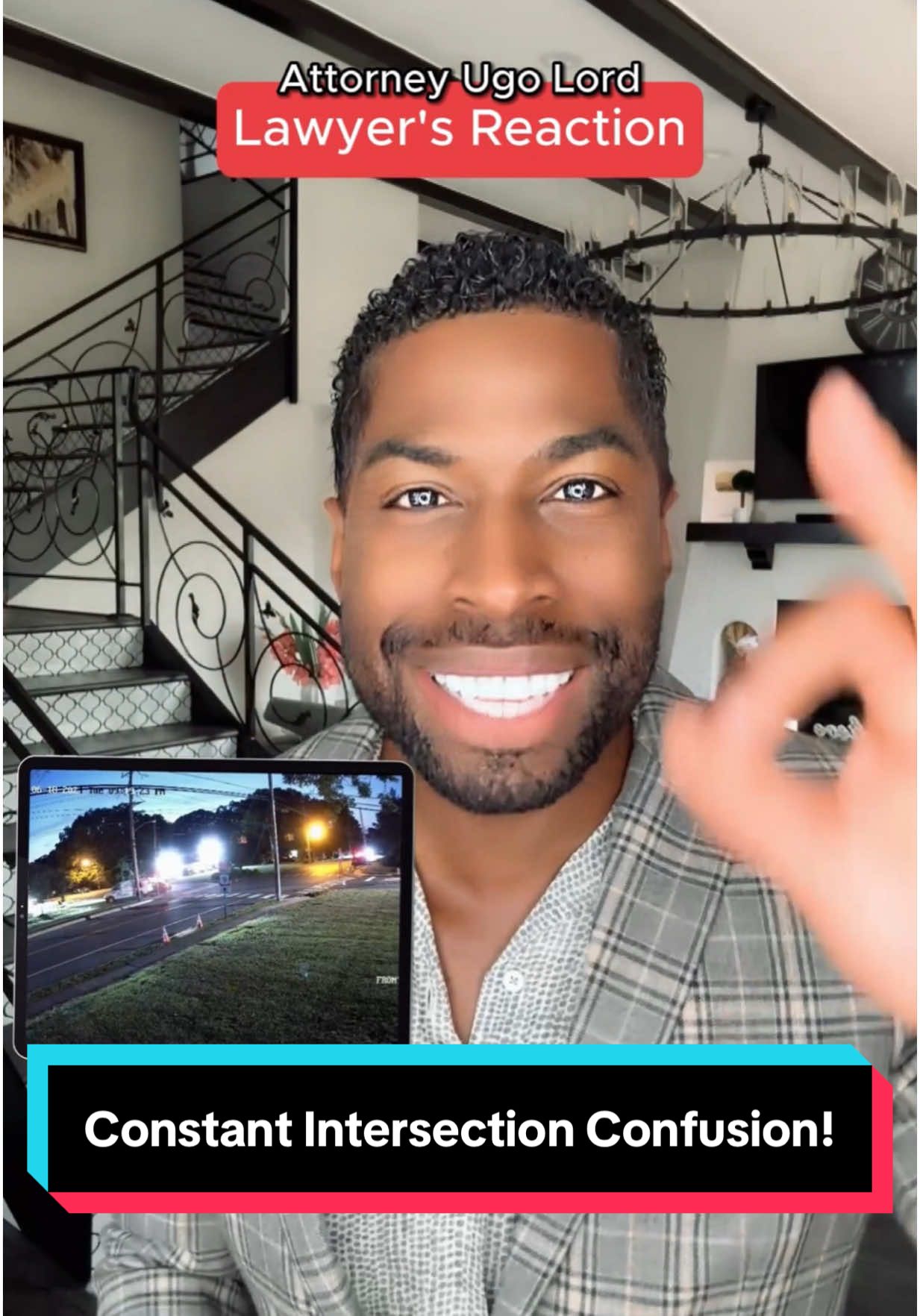 A post by @ugolord on TikTok caption: Repeated Crashes at Same Intersection—Can the City Be Sued? Attorney #UgoLord reacts! #lawyer #lawyersoftiktok #TikTokPartner #TikTokLearningCampaign 