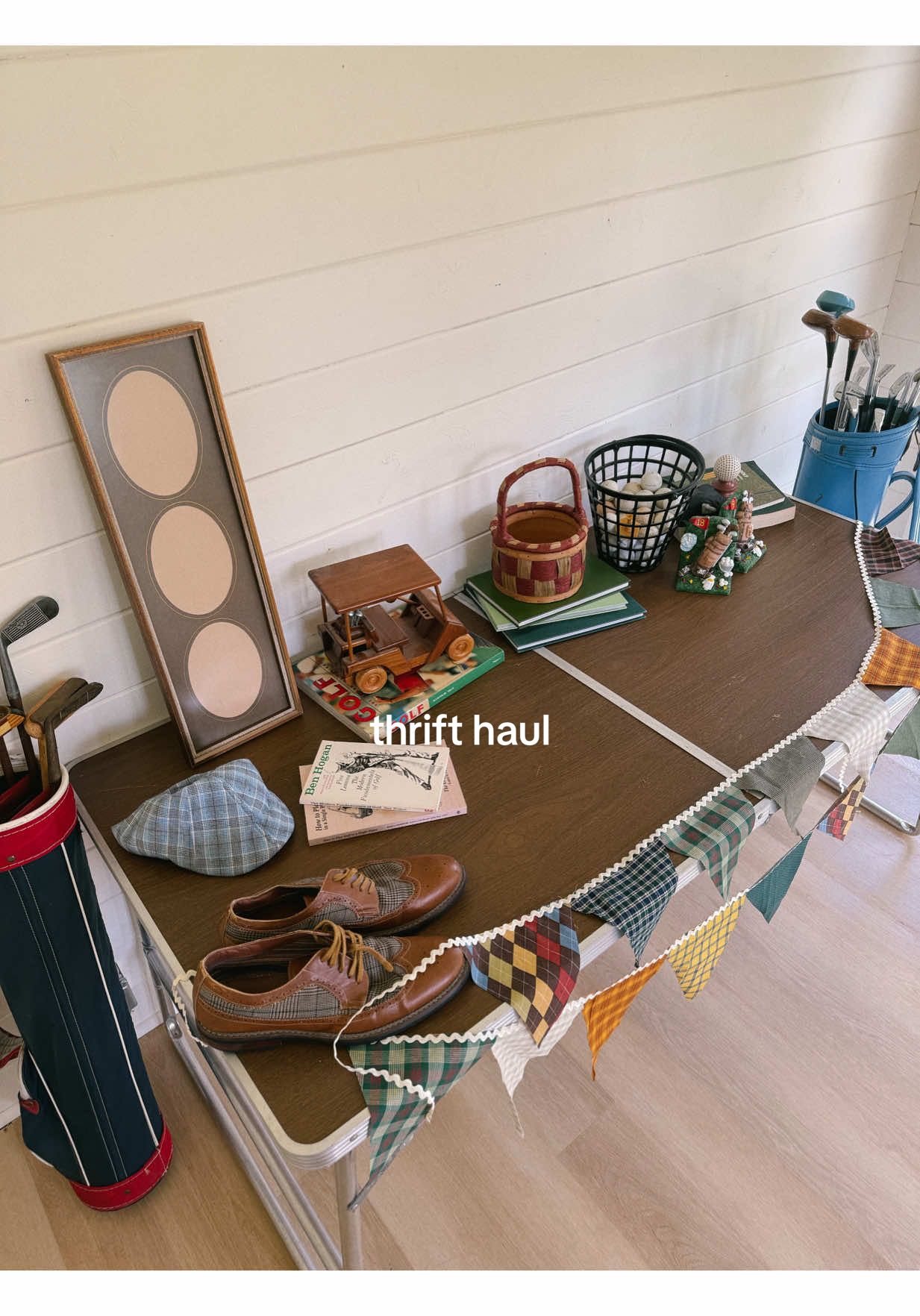 A post by @emilyfranciswheaton on TikTok caption: eeepppppp!! It’s all coming together 😭🤍  #birthdayparty #birthdaypartyideas #golfparty #thrifting #thrifthaul 