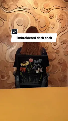 A post by @emilyrayna on TikTok caption: The desk chair is finally finished! #embroidery #diyproject #wfh #workfromhome #diyhomedecor #upcycle 