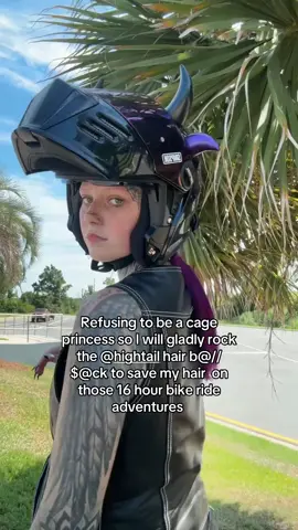 A post by @spdrlegs on TikTok caption: Only joking I love my @Hightail 🙂‍↕️ #spiderlegs #hightail #hightailhair #southflorida #miami #olelady #harleydavidson #motorcycle  