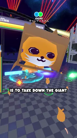 A post by @vrchat on TikTok caption: 1 GIANT VS 30 HUMANS! #VRChat #VRChatworlds #VRChatcommunity