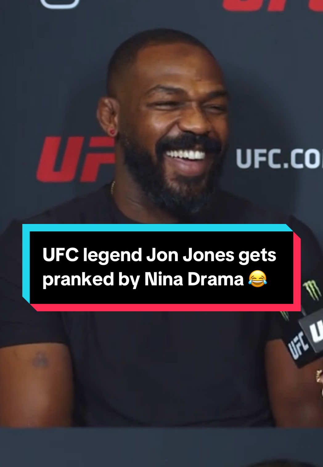 A post by @ninadrama on TikTok caption: Jon Jones did not see that coming LMAO! Enjoy your retirement from mma Jonny! The UFC will miss you! #UFC #ufc316 #jonjones #ninadrama #kickboxing #boxing #muaythai #muaythaifighter #muaythaifighter #taekwondo #jiujitsu #brazilianjiujitsu #jiujitsugrappling #jiujitsulifestyle #wrestling #wrestlingtiktok #wrestlingtok #fit #Fitness #grappling #karate #boxing #judo