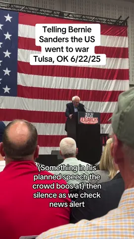 A post by @katnaps5 on TikTok caption: Surreal experience telling @Bernie Sanders the US bombed Iran. #nomorewar #tulsa #berni 
