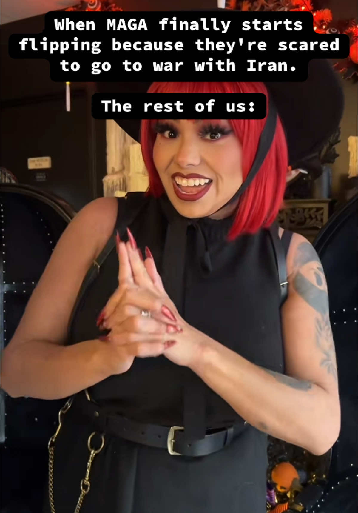 A post by @backstitchbruja on TikTok caption: We've been telling yall this man is CRAZY! Hope yall are ready for the front lines, you VOTED FOR THIS #arrestthepresident 