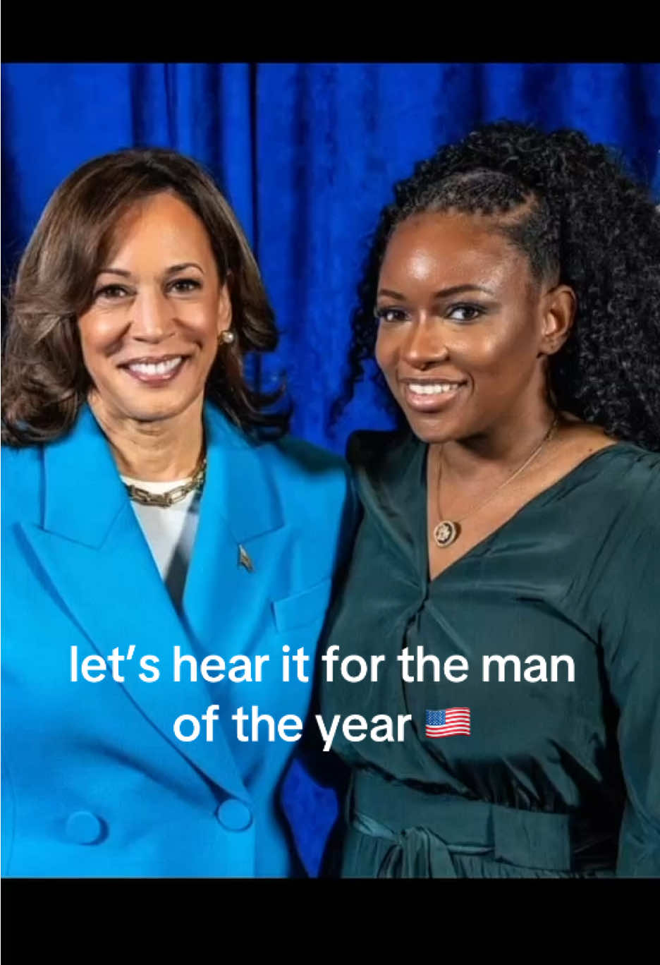 A post by @repjasmine on TikTok caption: the projection is loud. The hypocrisy is louder. #jasminecrockett #kamala #trump #wars #manoftheyear #iran