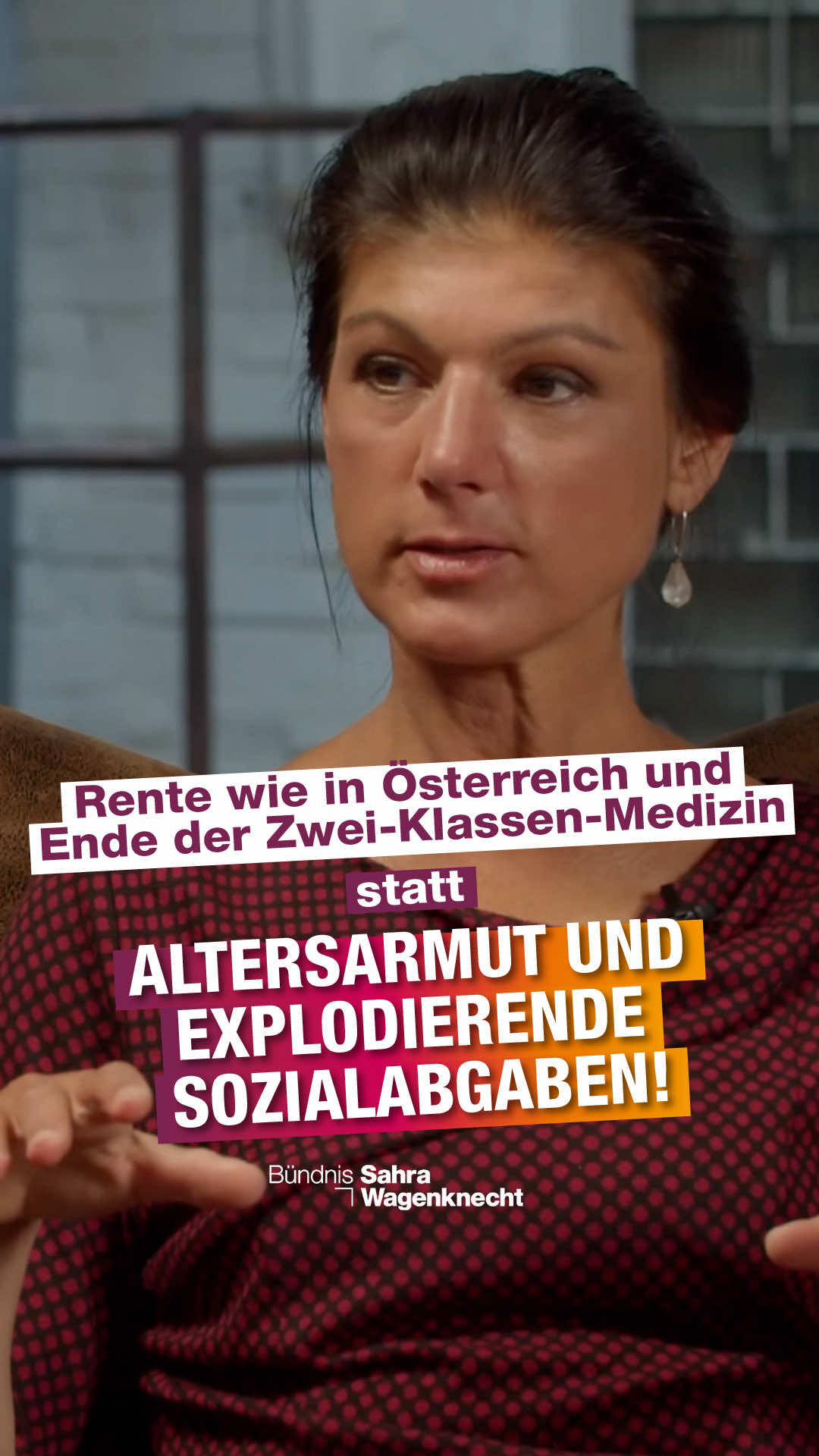 A post by @sahra.wagenknecht on TikTok caption: Rente wie in Österreich und Ende der Zwei-Klassen-Medizin statt Altersarmut und explodierende Sozialabgaben! #bsw #wagenknecht #marcfriedrich #rentenreform