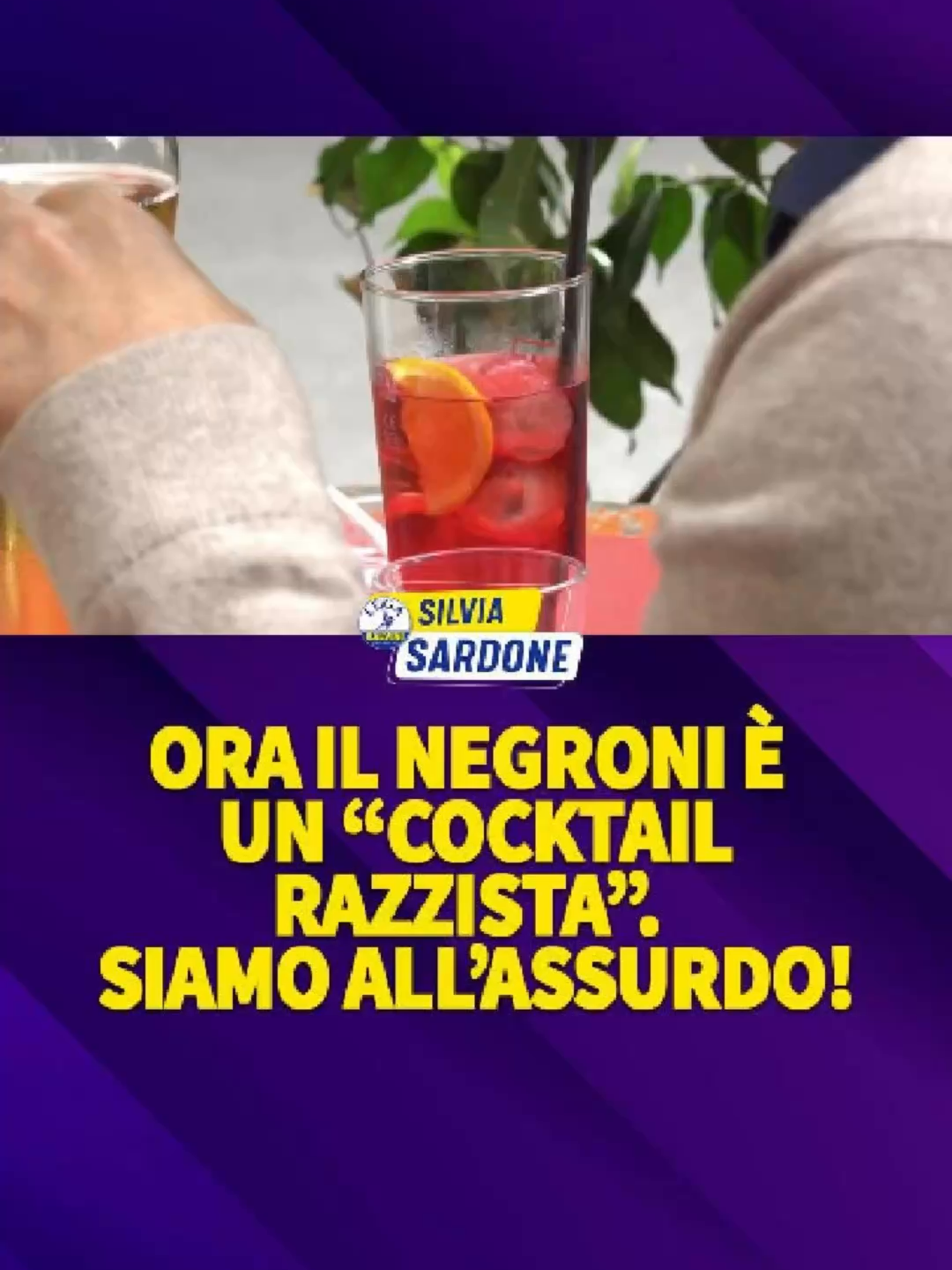 A post by @sardonesilvia on TikTok caption: "Il Negroni è razzista e offensivo": rissa sfiorata in un bar nel Friuli. Ormai siamo all'assurdo del politicamente corretto. #cocktail #razzismo #pordenone