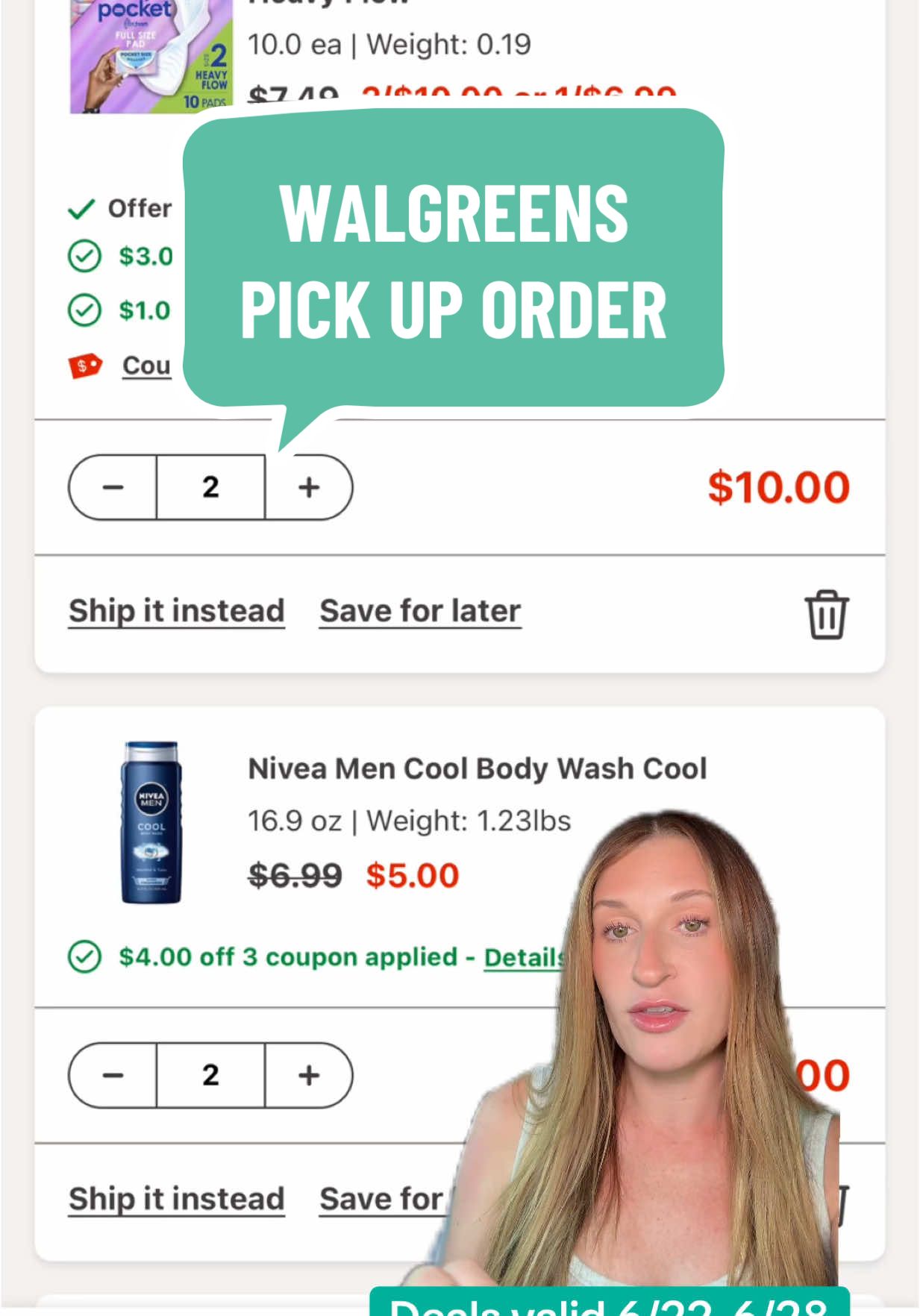 A post by @savingwithshayna on TikTok caption: Sorry I’m late today! But we got a great pick up deal to do! So let’s get to shopping!! 🎉 🥳👏 Let me know if u score 😀 Deals valid 6/22-6/28 #walgreenscouponing #walgreensdeals #walgreenspickuporder #walgreenspickupdeals #walgreensonlineorder #walgreensonlinecouponing #walgreensdigitaldeal #walgreenscouponer #walgreensdealsoftheweek #wagscouponing #dealhunter #savingmoney #howtocoupon #howtocouponatwalgreens #savingwithshayna 