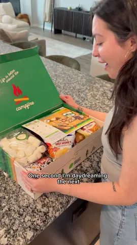 A post by @himandherofficial on TikTok caption: S'mores in the oven, tent in the living room, no bears in sight. I call that a win 🍫🔥 @HelloFresh US @Mike’s Hot Honey S'mores on Fire Bundle drops Monday, 6/23 at 9AM #CampFresh #HelloFreshPartner