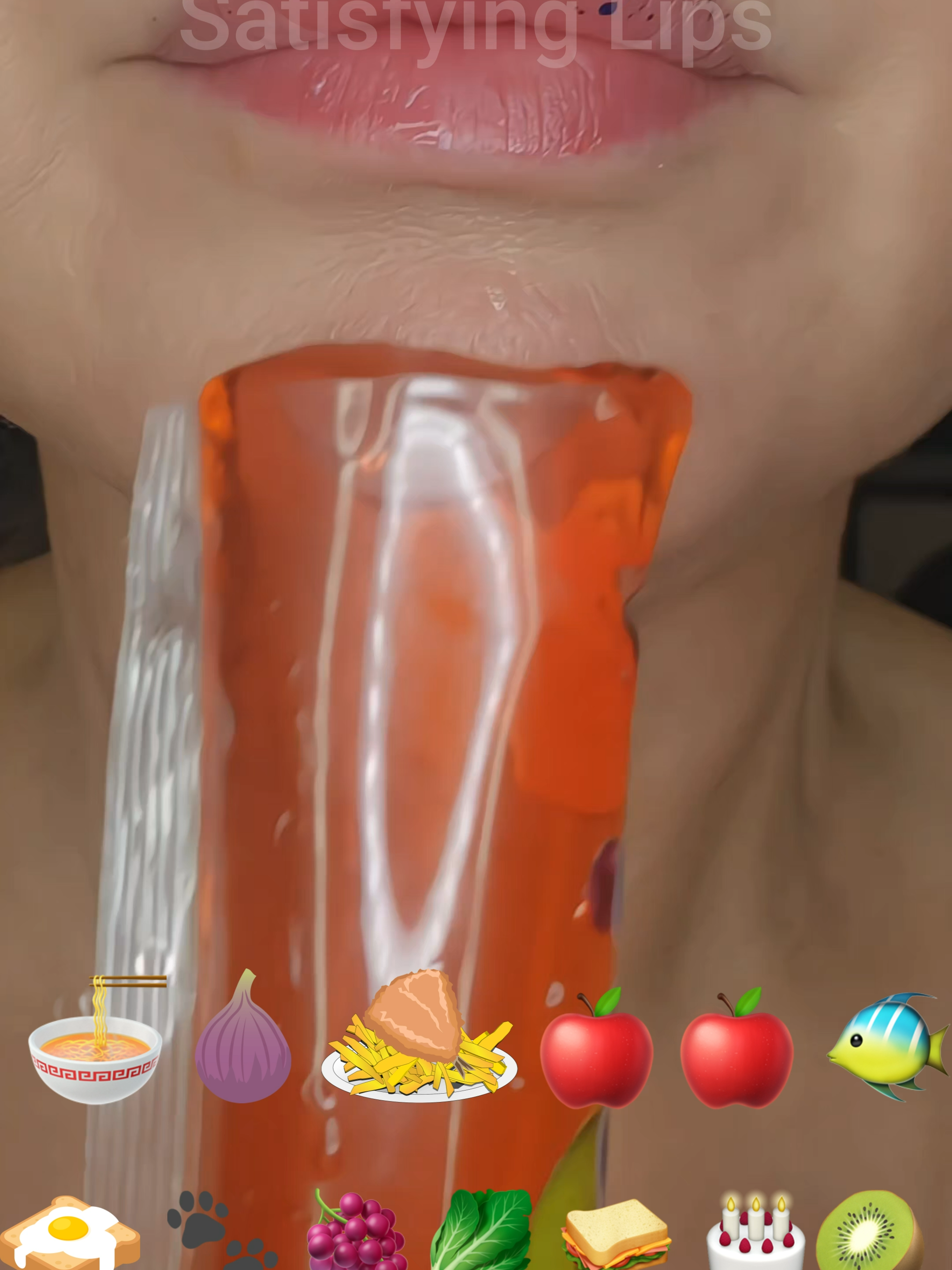A post by @satisfying..x..lips on TikTok caption: ASMR Satisfying Emoji Food Challenge #satisfyinglips #waxcandy #asmr #jelly