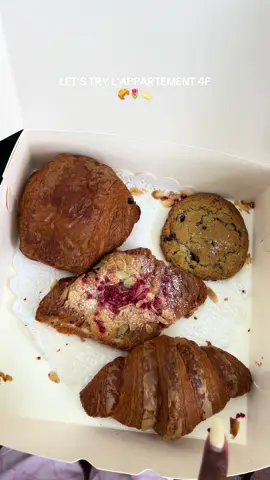 A post by @jillian.bruno on TikTok caption: Boots on the ground reporting for y’all!!! Can confirm L’Appartement 4F did not disappoint one bit😌 this was the PERF revival needed after this weekend hahah @L’Appartement 4F thanks for treating me ily🥐🤎 #lappartement4f #bakery #nyc #nyctastetest #nycbakery #coffee #coffeeshop 