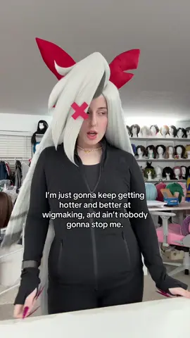 A post by @umbrawigs on TikTok caption: I’ve got 8 years of comms under my belt ,,, I’m soo excited to see what my work looks like at 10 years !!!! I seriously can not believe how the years have blown by, I adore my career, I adore my team. I am so grateful for the continued support 💕💖💕 couldn’t do this without you guys ! . #wigcommission #wigstyling #cosplaywig #cosplaywigstyling #wigs #wigmaker #hazbin #hazbinhotel #vaggie #vaggiewig #vaggiecosplay 