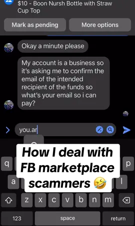 A post by @ttc.with.sarandipiti on TikTok caption: Pro tip if they ask for your email or phone number it’s a scam lol #facebookmarketplace #fbmarketplace #fbmarketplacescams #scams #scammers 