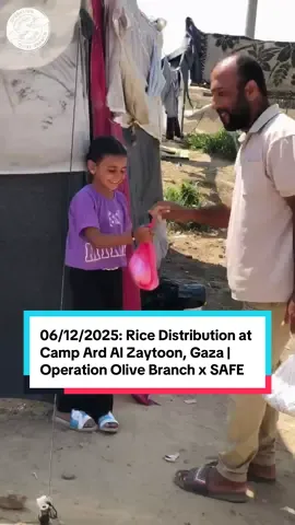 A post by @operationolivebranch on TikTok caption: From Thursday, June 12th: Rice distribution to the families in Camp Ard Al Zaytoon, in collaboration with SAFE organization. Thank you to SAFE and the camp admins for making this happen! 🕊️ #ricebowl #rice #riceislife #ricemeal #ricerecipe #campardalzaytoon #campoliveland #operationolivebranch #oob 