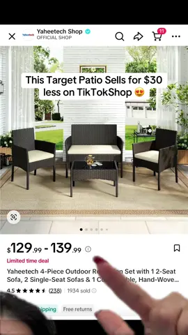 A post by @kendracoleeex on TikTok caption: Follow me for more Target Dupes ✔️ #patioset #outdoorfurniture #deckfurniture #summer #fyp #dupes #tiktokshop 