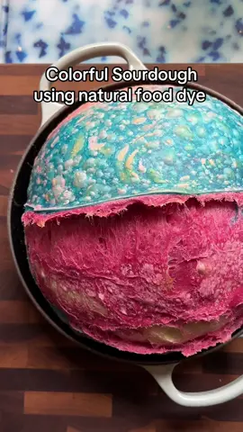 A post by @wheatculture on TikTok caption: This was a fun loaf to make! Let me know what your natural food dye recommendations are #sourdoughtiktok #sourdoughstarter #sourdough #sourdoughtok #sourdoughasmr #sourdoughcrunch #sourdoughbread #sourdoughclub #rainbowbread 