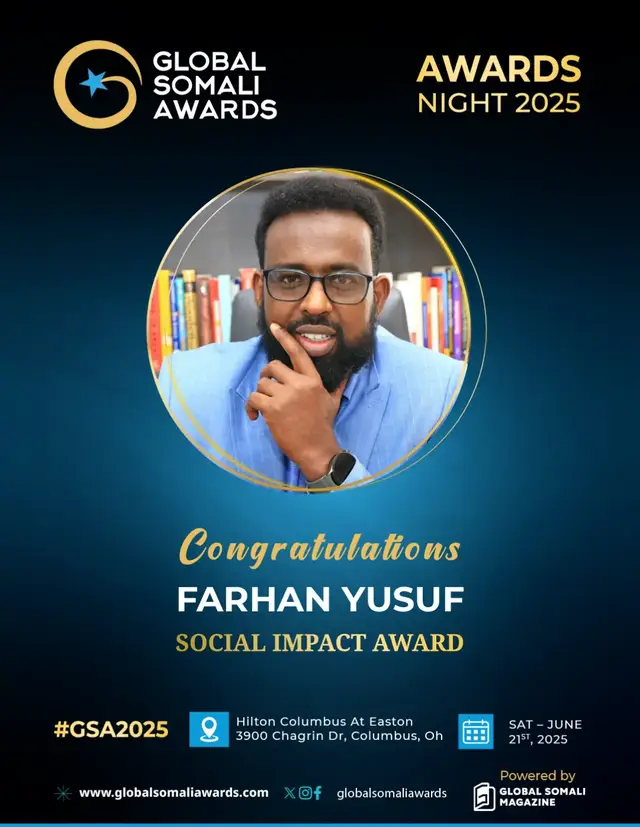 A post by @baraarujiye_ on TikTok caption: Still reflecting on an incredible night at the Global Somali Awards 2025 in Columbus, Ohio! 🏆 I’m deeply grateful to have received the Social Impact Award, a moment I’ll carry with me for years to come. This award belongs to every person who’s supported, challenged, and inspired me to keep pushing forward in service of something greater than myself.  Thank you to the Global Somali Awards ,  the organizers, and to everyone creating real change in their communities. The journey continues.  #GSA2025 #FarhanYusuf #SocialImpactAward #Gratitude #Community #GlobalSomaliAwards  #fyp #foryoupage #farhan_baraarujiye 