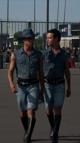 A post by @theoandremy on TikTok caption: Cowboy Carter in Paris night 3 with @Levi’s rate our look /10  #matchingoutfits #fashion #levis #beyonce #paris 