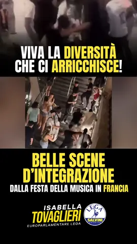 A post by @isabellatovaglieri on TikTok caption: Centiniaia di denunce di donne punte da siringhe con sostanze stordenti, risse, rapine e scontri con la Polizia alla festa della musica in Francia. I responsabili? Le immagini parlano chiaro: tantissimi giovanissimi stranieri o figli d’immigrati.