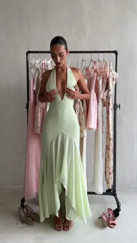 A post by @houseofcbofficial on TikTok caption: A limoncello, pistachio, peached pink summer ✨ #houseofcb #eurosummer #weddingguestdress 