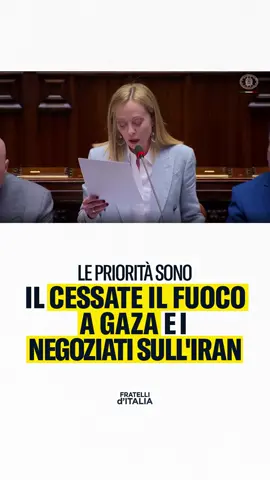A post by @fratelliditalia on TikTok caption: In questo momento, per l’Italia le priorità restano il cessate il fuoco a Gaza e la ripresa dei negoziati sul dossier iraniano.  Su questo non deve esserci alcuna ambiguità