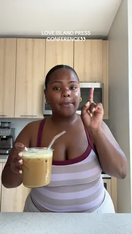 A post by @jillian.bruno on TikTok caption: Slightly heated press conference this morning LOLLL but like we need to start acting right in this villa bc they’re moving crazy…😭 #loveisland #loveislandusa #loveislandpressconference #loveislanddebrief #coffee #morningcoffee #coffeetalk #coffeechat #nyc 