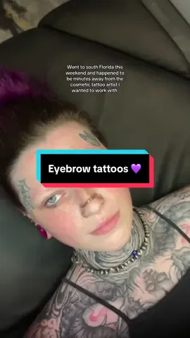 A post by @spdrlegs on TikTok caption: Never hurts to ask 😭🖤 thank you @• 𝕤𝕦𝕤𝕒𝕟𝕟𝕒𝕙 • for coming in on your day off to tattoo me ☺️💜💜💜  More fake freckles to come later 🥰 #spiderlegs #southflorida #cosmetictattoo #combobrows #facetattoo #purplebrows #fyp #foryou #fypシ #freckletattoo 