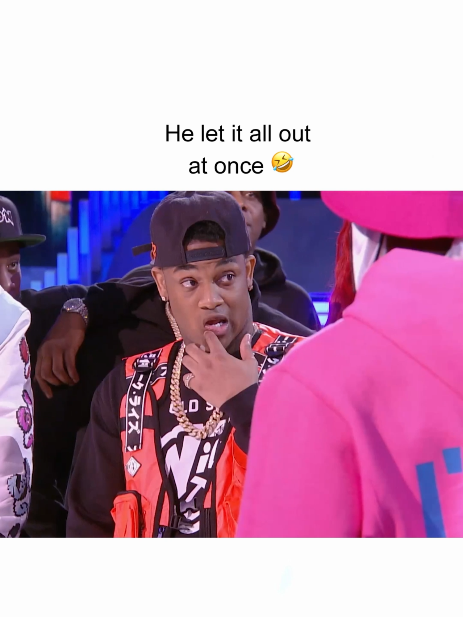 A post by @wildnout on TikTok caption: He had a lot to say 🤣 #WildNOut #charron #concieted #wildstyle #funny #jokes #roast #roasted #lol