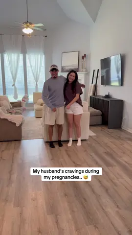 A post by @himandherofficial on TikTok caption: Dads, did y’all get cravings too?? 😅 #funny #family #couple #husbandwife #pregnancy #cravings #momlife #dad #marriedlife 