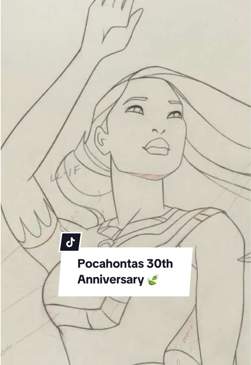 A post by @disneyanimation on TikTok caption: From pencil to painting with all the colors of the wind. 🍃 Celebrate the 30th anniversary of #Pocahontas, streaming on #DisneyPlus 