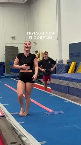 A post by @graciekramer8 on TikTok caption: Trying a new pass with @Ian Gunther│Gymnastics Daily 🤸🏼 Full YT video is out now !!! Go check her out🫶🏼 #gymnastics #tumbling #tutorial #training #vlog #howto #flip 