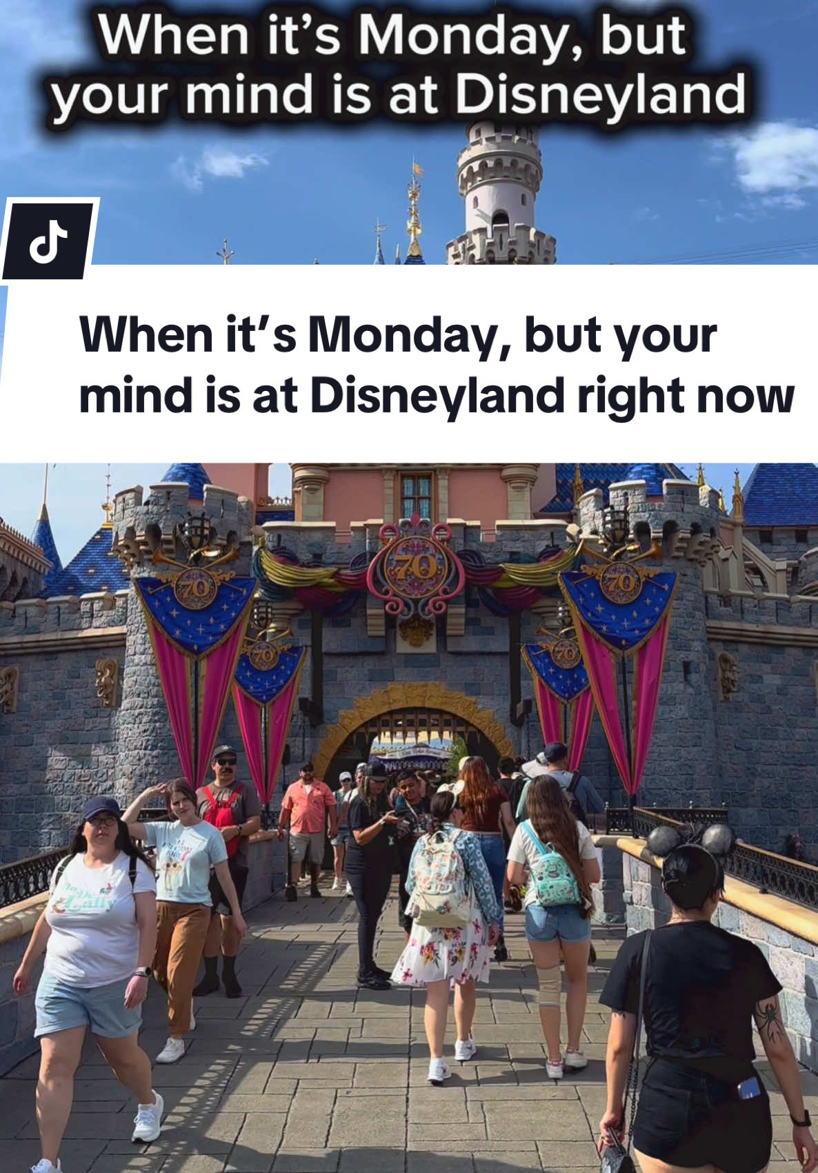 A post by @hegoesbygian on TikTok caption: It’s Monday, but my brain is somewhere between Main Street and Space Mountain.  #disneyland #disney #disneylandcalifornia #disneylandresort #mondaymotivation #mondaymood #mondays #missingdisney #disneyadults #disneyadult #CapCut 