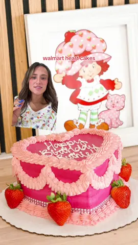 A post by @alliahharmon on TikTok caption: @Walmart got us looking bougie on a budget 🤌🏼😍 #heartcake #strawberryshortcake #birthdaycake 