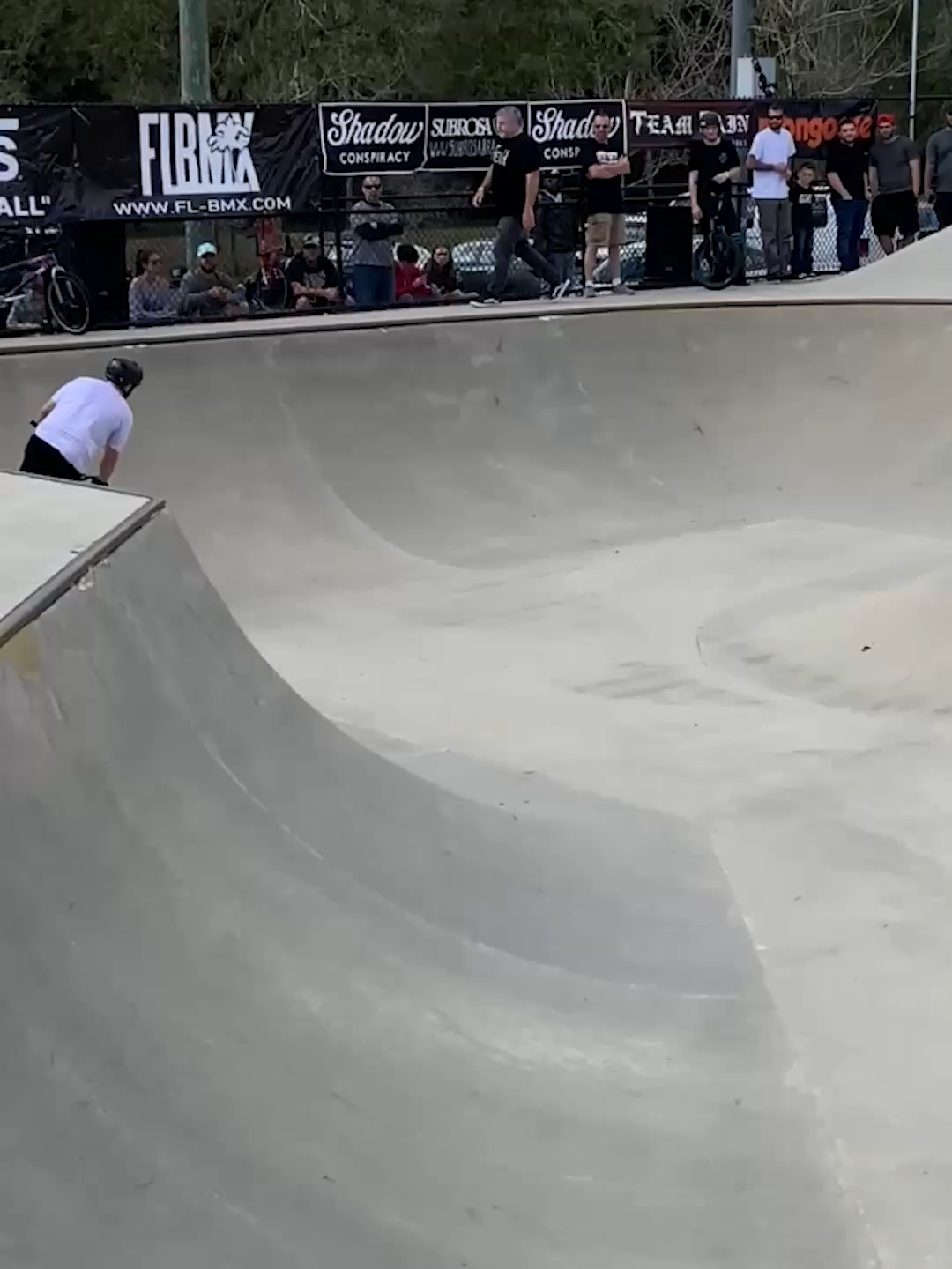 A post by @failarmy on TikTok caption: Not his fault, but I blame the announcer... 😩 🤣 #bmx #bmxlife #bikefail #fail