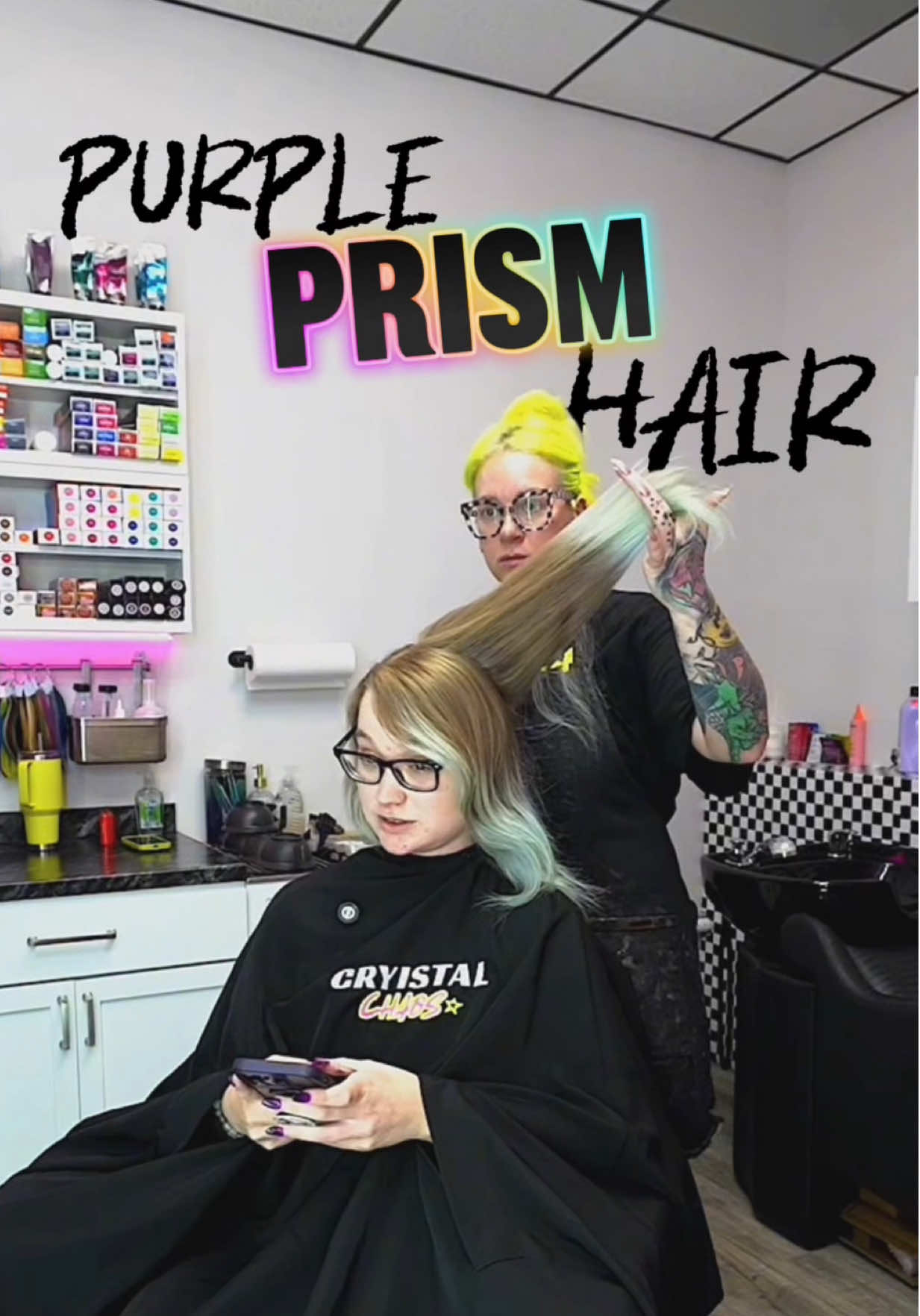 A post by @cryistalchaos on TikTok caption: NOW ACCEPTING NEW CLIENTS FOR SEPT! Just fill out the new client form, I will begin booking Sept appointment in mid July!  Also I tried so hard to fix the video quality my camera completely had a mind of its own this day! @Kenra Professional for my bleach  *almost* all @randco for our fashion colors + that amazing toner. And of course @Olaplex 🫶🏻 #indyhairstylist #indyhair #purplehair #prismhair #hairstylistsoftiktok #hairtoks #hairconsultation #hairtransformations  