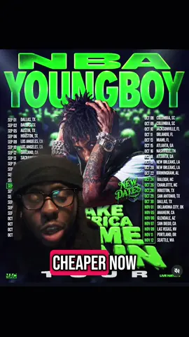 A post by @freekdagemini on TikTok caption: Nba youngboy Tickets Have Finally Become Cheap, Don’t Miss Out Bug Shout Outs To @TickPick #nbayoungboy #youngboy #nba #cheap #performance  