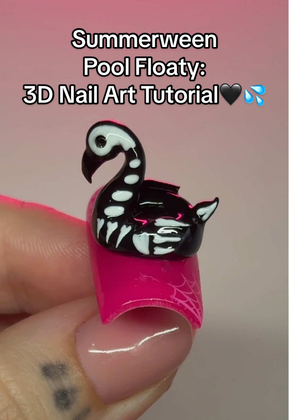 A post by @nailzbydevshop on TikTok caption: This spooky pool floaty nail tutorial is perfect to add to your Summerween sets!🖤☀️ We used our black Trippy Gel to sculpt & our Level Up White liner gel for the details!🔥🔥 Have you tried our liner gels yet? They're super pigmented and perfect for adding small touches to your nail art!🤍 Who's going to try this fun and easy step-by-step out!😍✨ #nails #nailart #nailtutorial #3dnails #nailzbydevshop #summerweennails #3dnailart #gelnails #nailinspo #nailsoftiktok 