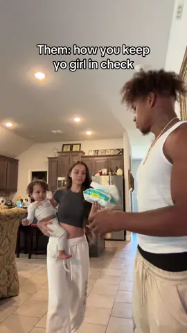 A post by @makayla.domagalski1 on TikTok caption: She still in check I just had daddy duties🤦🏽‍♂️😂 #fyp #funny #Love #fun #mad #couplegoals #viral #jokes #Relationship #trending #relatable 