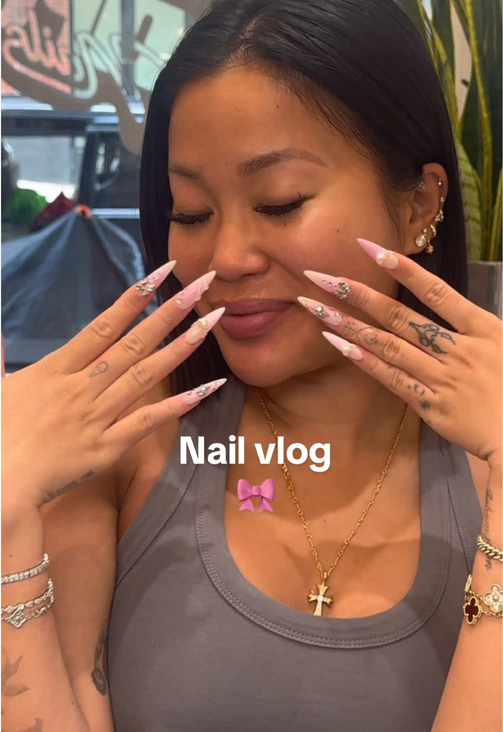 A post by @lauren.luo on TikTok caption: Finally went to my girllll @10 Piece Nails | Nail Art #CapCut #nailsvlog #vlog 