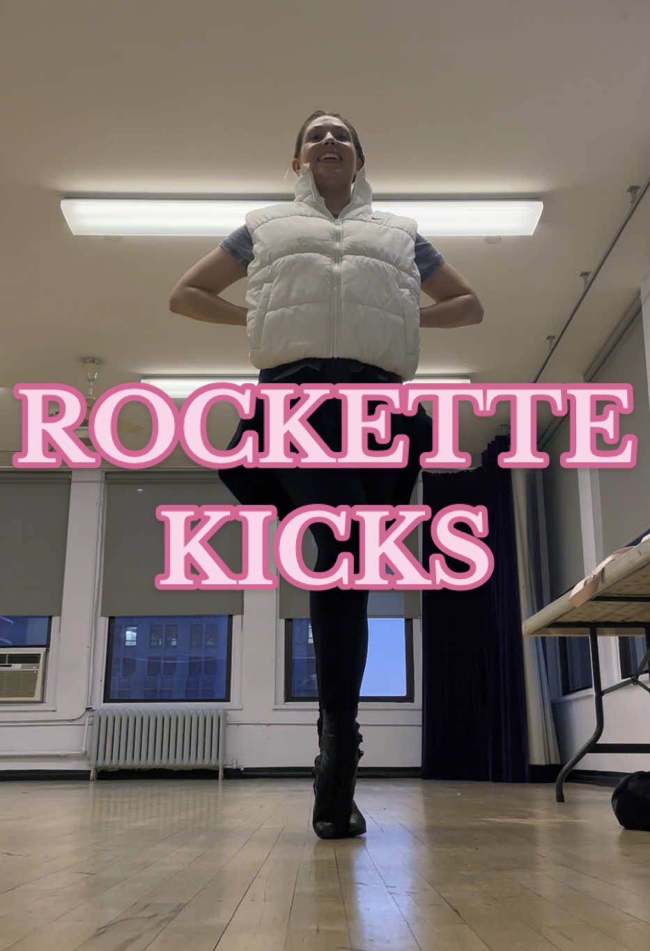 A post by @victoriakalina5678 on TikTok caption: Let the training begin… or rather, never stop 🤩 #dance #nyc #dancer #nflcheerleader #rockettes #fyp #training #technique #kicks 