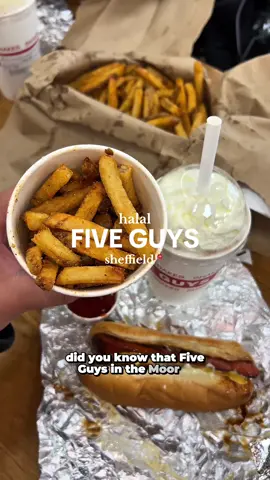 A post by @shezcooks on TikTok caption: AD HALAL FIVE GUYS IN SHEFFIELD 🍔🍟 The juiciest halal burgers 🤤 #halalfiveguys #fiveguys #halalfood #sheffield #sheffieldfood #burgers 