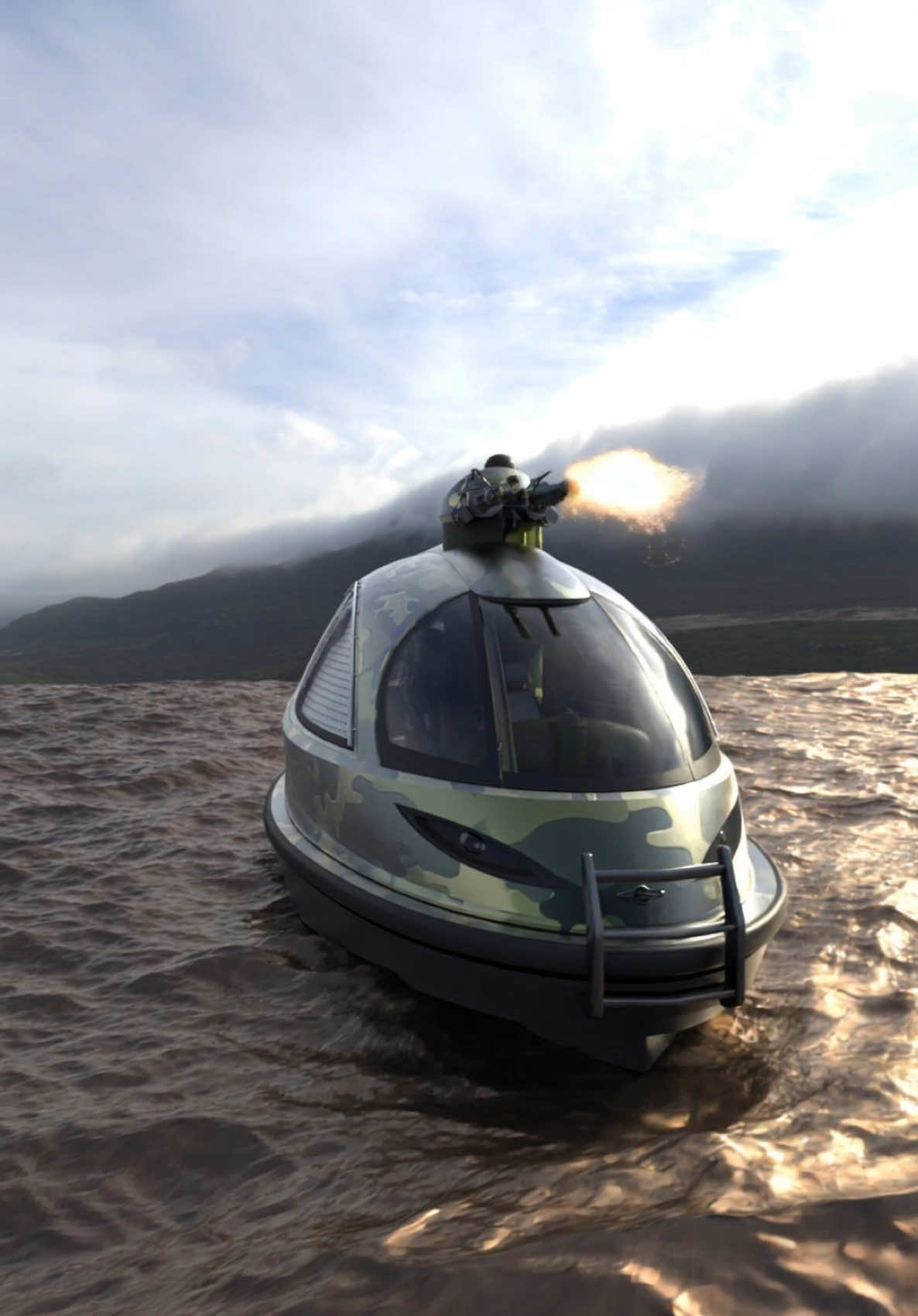 A post by @ on TikTok caption: #combat mode  #jetcapsule #yacht #jet #capsule #military #p547 #armouredvehicle #armored #war #kombat #desert #army #technology #defense #selfdefence #peace #notwar #guerrilla #seajet #attack #machinegun #gun #shooting #boat #militaryboat #militaryyacht 