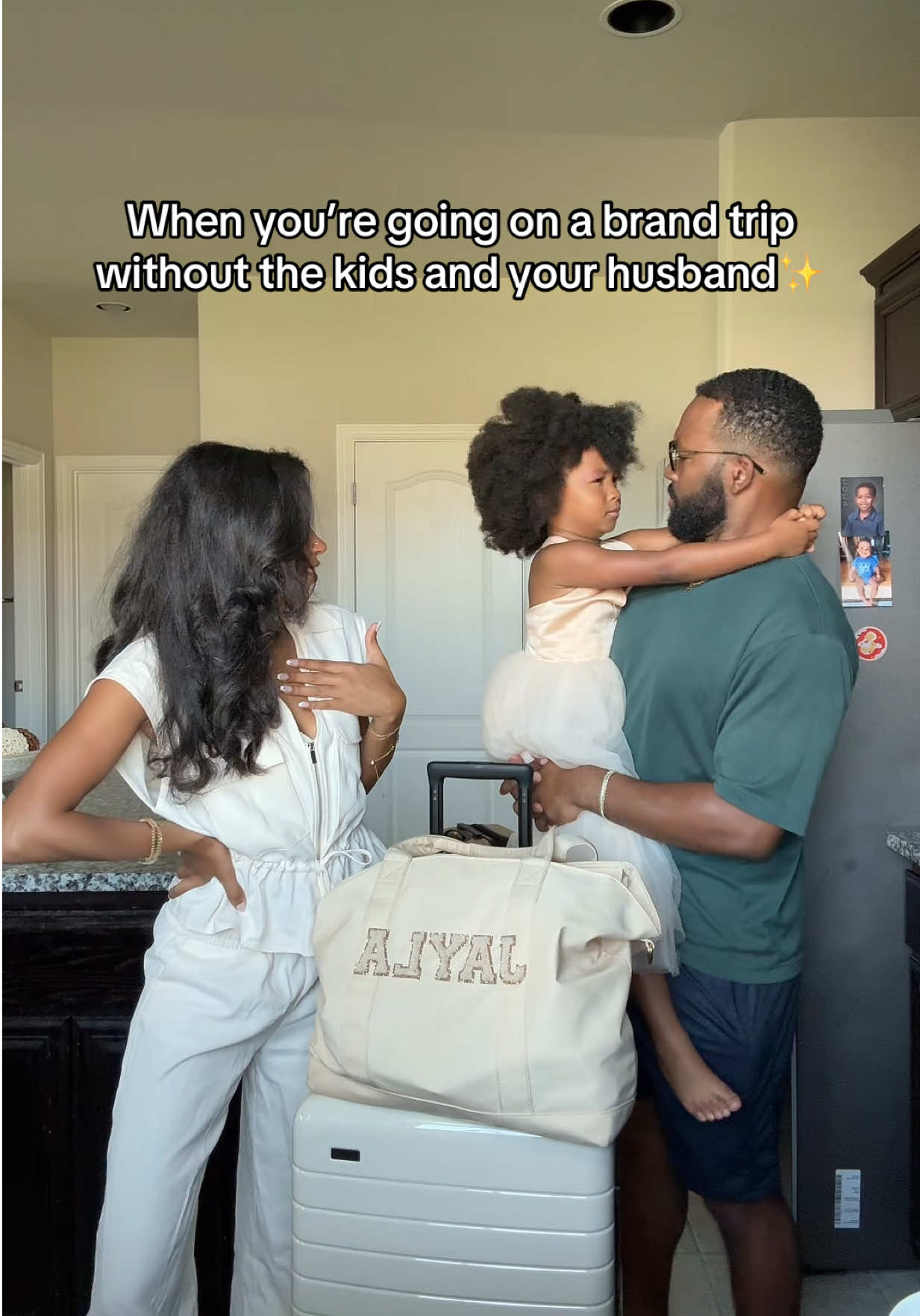 A post by @jaylabrenae5 on TikTok caption: Also a reminder that dads don’t just “watch” or “babysit” the kids while moms are gone.. they’re just dads with being their own kids 😭😭😭 #brandtrip #kidfree #dadtakeover #husbandandwife 
