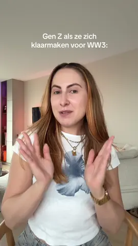 A post by @bokado on TikTok caption: Get ready with me for WW3 🎀✨ Wie zie ik daarrr? 🫶🏻 #grwm #makeup #genz #satire 