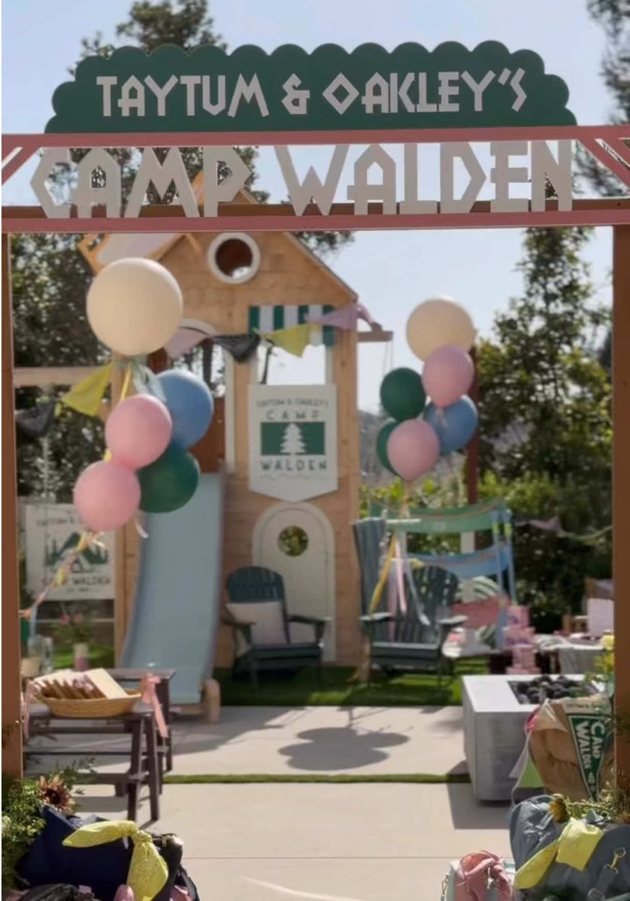 A post by @kylerandmad on TikTok caption: Taytum and Oakleys 9th Birthday party! Camp Walden! Parent trap! #taytumandoakley 