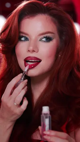 A post by @anastasile on TikTok caption: Now I’m not afraid to wear a bold red lip to dinner 🍝 thanks to the  @Huda Beauty Lip Contour Stain in Cinnamon paired with the Goji Jelly Oil 💋🍷  #hudabeauty #hudabeautylipoil #hudabeautylipstain